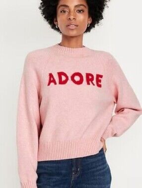 NWT Old Navy SoSoft Pink Adore Graphic Sweater Size L